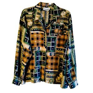 VINTAGE Christie & Jill BOHO Style Patchwork Lightweight Blouse L 80 90s